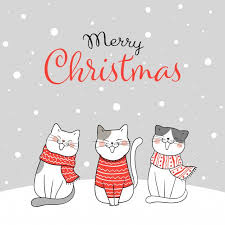 Cartolina D Auguri Di Buon Natale Con Gatti Seduti Nella Neve Illustrazione Di Natale Cartoline Di Natale Fatti A Mano Natale