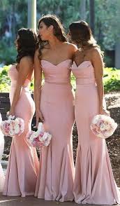 Elegant Mermaid Sweetheart Blush Pink Satin Long Bridesmaid Dresses In 2020 Blush Pink Bridesmaid Dresses Mermaid Long Bridesmaid Dresses Pink Bridesmaid Dresses