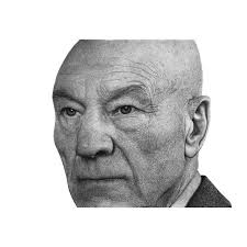 Graphite and charcoal drawing of Patrick Stewart by Daniel Hille. At Aegean  Designs Gallery Portsea. — Aegean Designs Gallery Portsea