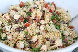 Check out this easy pasta and prawn salad recipe with crumbly feta, basil and a simple caper and tomato dressing. 146 6 Tomato Feta Pasta Salad