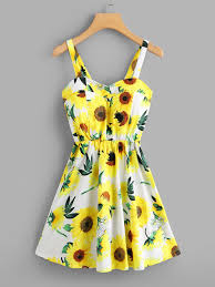 Sunflower Print Cami Dressfor Women Romwe Pretty Dresses Casual Cute Casual Outfits Cutie Clothes