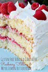 Gluten Free Vanilla Cake With Raspberry Filling And Meyer Lemon Buttercream Breezy Bakes Recipe Gluten Free Vanilla Cake Gluten Free Cake Recipe Gluten Free Vanilla