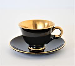 Vintage Stavangerflint Norway Black And Gold Tea Cup And Etsy Tea Cups Copper Tea Cups Tea