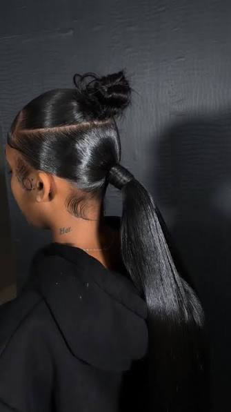 Ponytail Bun And Bang Hairstyle
