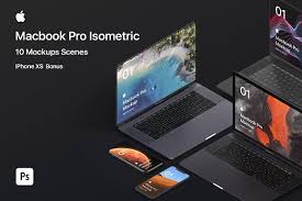 Mb Pro 10 Isometric Mockups Macbook Pro Macbook Mockup Isometric