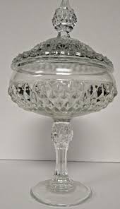 1960's anna hutte 24% lead crystal compote candy dish w/lid. Pedestal Covered Candy Dish Diamond Pattern Vintage Pressed Glass Clear Vintage Vintage Pressed Glass Crystal Glassware Antiques Crystal Glassware