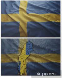 Die farben gehen auf das jahrhundertealte wappen zurück das goldene kronen auf blauem grund zeigt. Poster Schweden Flagge Und Karte Collage Pixers Wir Leben Um Zu Verandern