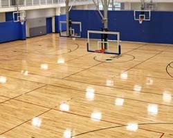 Image of basketball court with hardwood flooring