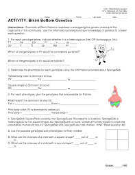 What are the possible genotypes and phenotypes for the offspring? Act Bikini Bottom Genetics Science Worksheets Elementary School Science Biology Worksheet