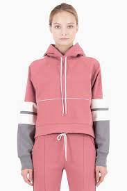 This gustin sweatshirt is made from french terry milled in los angeles. Nylora Carson Hooded Striped Drawstring Sweatshirt Dusty Pink White Heather Gray Bikini Com