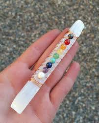 Chakra Wand Handmade Wire Wrapped Selenite Crystal Etsy Crystals And Gemstones Wands Selenite Wands