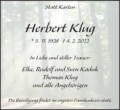 Traueranzeigen von Herbert Klug