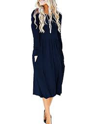 Misfay Women S Long Sleeve Pockets Empire Waist Pleated Loose Swing Casual Flare Midi Dress 2xl Whit Long Sleeve Casual Dress Long Sleeve Shirt Dress Dresses