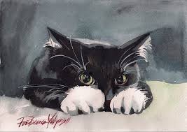Print Of The Original Watercolor Art Painting Tuxedo Cat Picture Black And White Watercolor Cat Cat Painting Watercolor Art Paintings