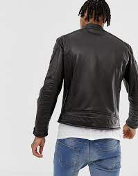 Replay Leather Biker Jacket In Black Asos Biker Jacket Leather Jacket Men Leather Biker Jacket