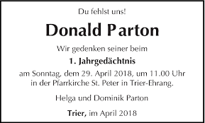Traueranzeigen von Donald Parton