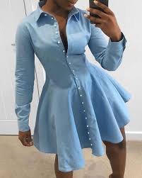 Turn Down Collar Long Sleeve Ruched Buttoned Shirt Dress Button Shirt Dress Shirt Dress Dress Shirt Sleeves