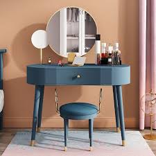 Elegant Makeup Vanity Table Set With Drawer Stool 2 Mirrors Included Blue White Pink Green Vanity Table Set Makeup Table Vanity Vanity Table