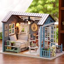 Christmas Gifts Miniature Doll House Model Building Kits Casa De Boneca Wooden Furniture Toys Birthday Kids Doll House Wooden Dolls House Furniture Doll House