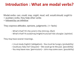 Modals / modal verbs express degree of necessity, advisability and certainty. Modal Verbs Of Obligation And Permission Introduction What Are Modal Verbs Modal Verbs Can Could May Might Must Will Would Should Ought To Ppt Download