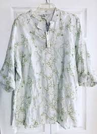 Susan Bristol Womens White Blouse Green Embroidered Floral