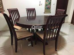 Table can seat six comfortably while round shape gives table a cozy, more conversational feel. Dining Table 6 Chairs Qatar Living