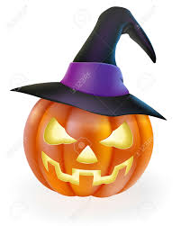 Un Dibujo De Una Calabaza De Halloween De Dibujos Animados Con La Cara  Asustadiza Clásica Tallada En Ella Y Con El Sombrero Puntiagudo De Una  Bruja Ilustraciones svg, vectoriales, clip art vectorizado