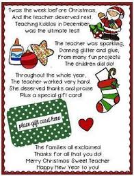 Teacher Gift Teacher Gift Card Daycare Teacher Gifts Christmas Poems