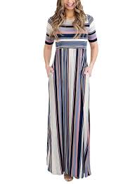 Annflat Women S Short Sleeve Empire Waist Casual Long Dress Striped Maxi Dresses At Amazon Women S Clothing S Long Striped Dress Maxi Dresses Casual Maxi Dress
