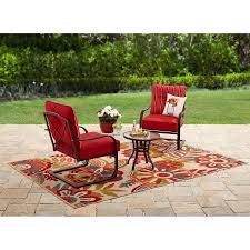 Mainstays Forest Hills 3pc Outdoor Metal Chat Set Red Cushions Walmart Com Red Cushions Pool Furniture Diy Patio Furniture