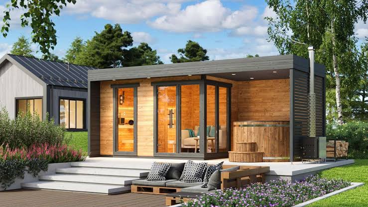 Patio L Plus - Luxury Thermowood Sauna Kit With Covered Deck – BZB Cabins & Outdoors