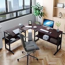 Belfort furniture offers great quality furniture, at a low price. Amazon Com Yitahome Tiltable Modern L Shaped Computer Desk With Bookshelf 67 Inch Double Workstation Corner Studying Desk Drafting Drawing Gaming Table For Office Home Walnut Furniture Decor