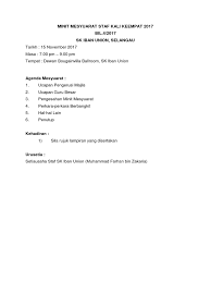 (catatkan nama mesyuarat dan bilangan mesyuarat). Minit Mesyuarat Staf Kali Keempat 2017