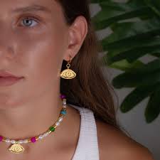 Colorful Beade Eye Charm Necklace, Dainty Pearl Necklace, Handmade Jewelry,  Birthday Gift for Her,gold Boho Necklace, Summer Beach Jewelry