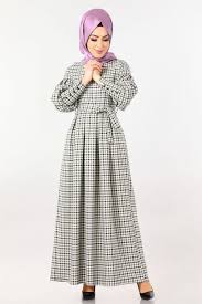 Modaselvim Elbise Balon Kol Ekose Elbise 4005 2mb205 Gri Elbise Kiyafet Giyim