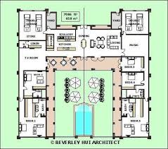 U shaped house plans) wrap around three sides of a patio or courtyard creating a sheltered area for entertaining or surrounding a key landscape element. Image Result For U Shaped House Plans With Central Courtyard Pool House Plans U Shaped House Plans L Shaped House Plans