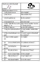 Baseball Would You Rather By Tara Brown Teachers Pay Teachers The game starts with a question would you rather. baseball would you rather by tara brown