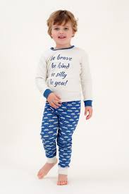 Organic Cotton Kids Long John PJ Set - BE BRAVE NAVY – NIOVI