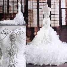 Real Mermaid Crystal Luxury Wedding Dresses Sweetheart Neckline Diamonds Beaded Bodice Mermaid Wedding Dress Organza Bridal Wedding Dresses Sweetheart Neckline