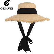 Gemvie Handmade Weave Raffia Straw Hat For Women Wide Brim Floppy Sun Hat Summer Hats Lady Beach Cap With Chin Strap Fashionable Brim Straw Hats Large Brim Straw Hatraffia Sun Hat Aliexpress