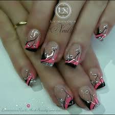 Acrylic Black And Pink Glitter Nails Black Pink And Silver Luminous Nails Silver Nails Trendy Nails