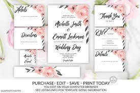 Coral Gray Floral Wedding Invitation Package Set Kit Editable Etsy Wedding Invitation Packages Wedding Invitations Online Floral Wedding Invitations