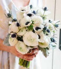 Bridal Bouquet With Anemones Ranunculus Tulips Thistle And Dusty Miller Wedding Flowers Tulips Flower Bouquet Wedding Tulip Wedding