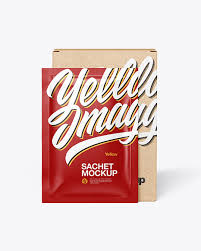 Kraft Box With Glossy Sachet Mockup In Sachet Mockups On Yellow Images Object Mockups