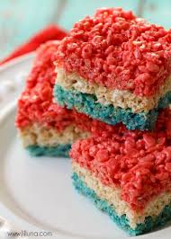 Fourth Of July Rice Krispie Treats Red White And Blue Lil Luna Recipe Rice Krispies 4th Of July Desserts Rice Krispie Treats