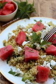 So zu sagen zum reinknien. Sommerlicher Couscous Salat Mit Wassermelone Und Feta Couscous Salat Couscous Salat Mit Melone