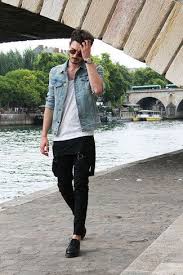 Black And Blue Denim Jacket How To Wear Overalls With Black Derby Shoes Men S Fashion Denim Jacket Men Fashion Black Overalls