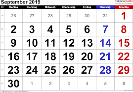 Feiertage, ereignisse und veranstaltungen im monat september 2019. Kalender September 2019 Als Pdf Vorlagen