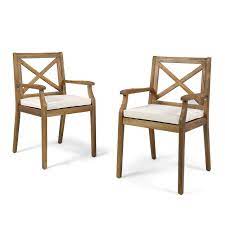 Free delivery and returns on ebay plus items for plus members. Amazon Com Christopher Knight Home 304680 Peter Outdoor Acacia Wood Dining Chair Set Of 2 Teak Cream Cushion Garden Outdoor