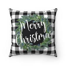 Black And White Buffalo Plaid Pillows Black And White Buffalo Plaid Merry Christmas Pillow Plaid Christmas Decor Throw Pillows Christmas Christmas Pillowcases